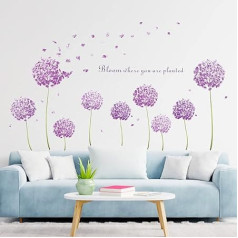 decalmile Wall Tattoo Purple Dandelion Wall Sticker Hydrangea Flowers Dandelion Wall Sticker Girls Bedroom Living Room Wall Decoration