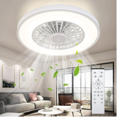 Ateroll griestu ventilators ar apgaismojumu, līdzstrāvas motors 25 W, LED 45 W, RGB (3000 K-6500 K), 3000 LM, 6 regulējami vēja ātrumi ar tālvadības pulti, taimeris, gaismas atmiņa, 7 grozāmas ventilatora lāpstiņas