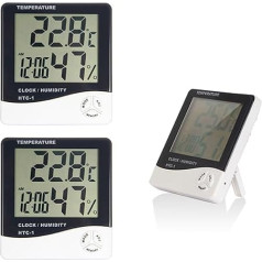 Nuzamas liels LCD digitālais mitruma temperatūras mērītājs ar pulksteni iekštelpu temperatūras mitruma mērītājs mājas birojam 3 Pack