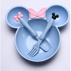 Minnie Mickey 3 Piece Baby Food Plates and Spoons Set for Kids with Fork Spoon (Blue)