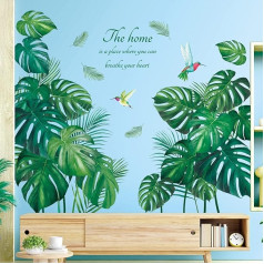 DECOWALL SG-2210 Lieli tropu augi Sienas uzlīmes Green Monstera Leaves Birds Decals noņemams dzīvojamā istaba guļamistaba birojs mājas apdare DIY