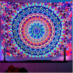 OSVINO Melna gaisma Krāsains gobelēns Mandala 180 x 230 cm Kaleidoskopisks Trippy Room Decoration Melna gaisma Plakāts Bohēmisks sienas rotājums guļamistabas fona apdare