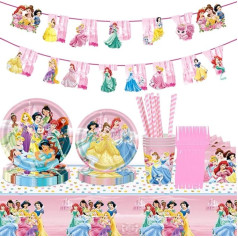 Princess Tableware Princess Party Tableware Set Princess Party Tableware Paper Tableware Birthday Party Tableware Plates Napkins Tea Cups for Children's Birthday Party Decoration Accessories