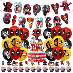 Hilloly Deadpool dzimšanas dienas dekorēšana Deadpool dzimšanas dienas balonu komplekts Puses piederumi Happy Birthday Banner Cake Topper baloni bērnu dzimšanas dienas svinībām