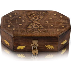 Handmade Decorative Wooden Jewellery Box with Lock and Key, Jewellery Organiser, Keepsake Box, Treasure Chest, Jewellery Box, Lock Box, 20.32 x 12.7 cm, Great Birthday Gift Idea