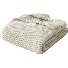 AUSTINCIAGA Knitted Blanket Plaid Sofa Bedspread Table Cloth Bedspread Nordic Warm Soft Fringe Handmade Beach Picnic All Seasons (Beige, 150x200cm)