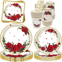 100 Piece Birthday Party Tableware Set, 20 Guests Rose Plate Set, Flower Birthday Tableware, Rose Plate Cup, Rose Party Supplies for Wedding, Engagement, Anniversary, Birthday