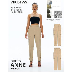 Vikisews Sievietes Šūšanas Pattern Anne Cargo Pants Šūšanas Pattern Sievietes Izmērs US2 - US20 Plus Size - Piemērots iesācējiem ar viegli saprotamu šūšanas instrukcijas