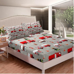 Loussiesd Bērnu ugunsdzēsēju brigādes gultas pārklāju komplekts Boys Fire Brigade Fireman Fitted Sheet 90 x 200 cm Red Fire Engine Vehicle Pattern Fitted Sheet meitenēm guļamistabas dekoru ar 1 spilvendrānu