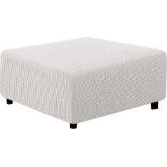 qiden Square Stool Cover Stretch Ottoman Cover Plush, 10% bieza liela stiepšanās taburete pārklāj neslīdošas kājstarpes Slipcovers ar elastīgu apakšējo daļu - zobu balta-M