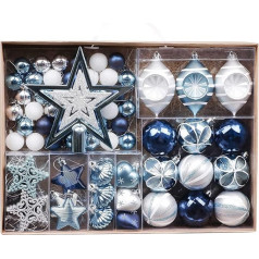 Valery Madelyn Christmas baubles 70gab 3-16cm plastmasas Ziemassvētku eglītes baubles Ziemassvētku eglīšu rotājumi ar Ziemassvētku eglītes papildinājumu un pakaramo Ziemassvētku rotājumi ziemas tēma sudraba zils daudzkārtējs iepakojums