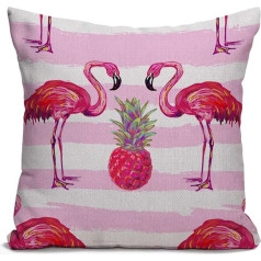 Tomda Summer Tropical Tropical Flamingo un ananāsu raksts Kokvilnas lina spilvena pārvalks spilvenu pārvalks Dekoratīvs dīvānam Dzīvojamā istaba Square 45x45cm