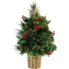 Christmas Concepts® 2ft (60cm) zaļa optiskās šķiedras priedes sienu eglīte ar čiekuriem un sarkanām ogām