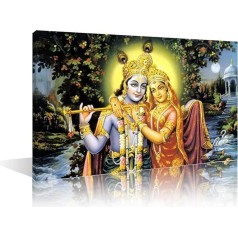 TISHIRON Indijas sienas dekori Hinduisms Room Decor Lord Krishna 1 panelis Mākslas darbi Plakāti un izdrukas Sienas dekori viesistabai Gatavs karājas 16 