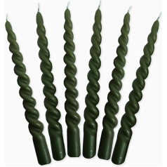 LUMELY Danish Premium Twisted Candles Green, 6 sveces, augstums 24 cm, diametrs 2,2 cm, degšanas laiks aptuveni 7 stundas, krāsainas vītņotas sveces, dekoratīvo sveču komplekts, dāņu sveces (zaļas)