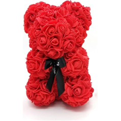 Amtang Rose Flower Bear Mākslīgo ziedu roku darbs ar ziedu lācis Valentīndienas dzimšanas dienai Romantiskas kāzas Ziemassvētku rožu dāvanas (25 cm sarkans)