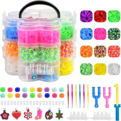 ADERTOS Loom Band Starter Kit Gumijas lentes uzpildes komplekts Creative Loom Twist Bands Krāsainas gumijas lentes komplekts DIY draudzības rokassprādžu veidošanas komplekts ar pērlītēm/uzliktņiem/uzgaļiem meitenēm 4500