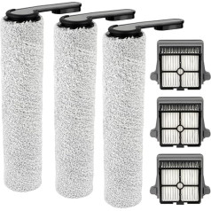 (6 Pack) Replacement Brush Rollers and HEPA Filter Compatible with Tineco Floor ONE S7 PRO Smart Cordless Wet Dry Vacuum Cleaner Replacement Parts Accessory Kit, 3 Brush Rollers, 3 HEPA Filters