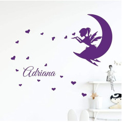 Personalizētas uzlīmes | Fairy on the Moon - sienas dekors bērnistabai | 2 lapas 30 x 20 cm un 60 x 25 cm - violeta krāsā