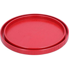 2pcs/set Wooden Serving Tray, Red Round Breakfast Tray Tray Tea Cup Fruit Dessert Plate Serving Tray for Hotel Restaurant Household Tableware