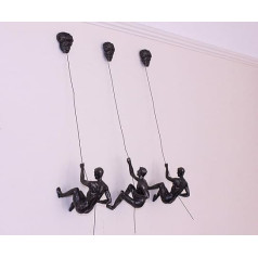 3 x Large Bronze Climbing Rappelling Men Hanging Ornament Figures Climbing Men Wall Hanging Figure Rappelling Ornaments Sculptures Wall Art Resin and Metal Hanging on Wire B2B1C