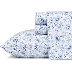 Laura Ashley Karalienes gultasveļas komplekts no mīksta kokvilnas satīna, gluds, elpojošs un piemērots mājas dekorēšanai (Lorelei Dark Blue, Queen)