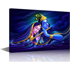 1 Piece Ganesha Canvas Prints India Religious Culture Wall Art Painting Modern India Religious Poster for Living Room Home Rustic Decoration Artwork Stretched and Framed Ready to Use