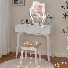ANWBROAD BDT52W Dressing Table Vanity Set LED Dressing Table Cosmetic Table Mirror and Stool 3 Colours Light Switch on Vanity Desk Vanity Table to Adjust the Light White