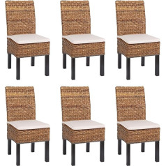 Mendler Set of 6 Bali Wicker Dining Chairs M69 Banana Weave Dark with Cushion