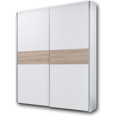 Stella Trading Puls Elegant Wardrobe with Lots of Storage Space - Versatile Sliding Door Wardrobe in White, Sonoma Oak - 170 x 195 x 58 cm (W x H x D)