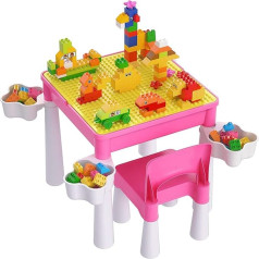 Burgkidz Children’s Activity Table with 1 Chair and Storage Space, Large Creative Blocks, Children’s Learning Toy / Painting Table, Children’s Seat and Table Set.