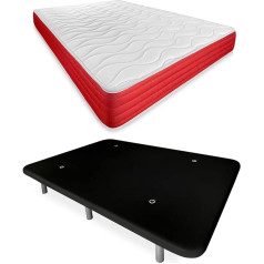 Duérmete Online DUÉRMETE ONLINE Black Complete Bed with Reversible Mattress Lite + Reinforced Upholstered Base Colour 6 Legs, Wood, 135 x 190 cm