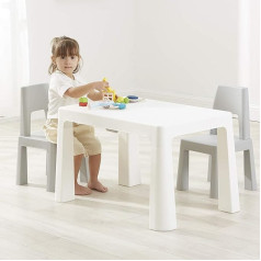 Liberty House Toys Children's Table with 2 Chairs, Height Adjustable, White/Grey, Robust, Durable Polypropylene, H490/540 x W780 x D500 mm