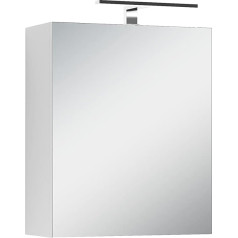 Byliving SPREE 93627 Spoguļskapītis Matēts balts korpuss ar spoguļa durvīm / Sienas skapītis ar mīksto aizvēršanas funkciju / Ietver LED apgaismojumu / Vannas istabas skapītis ar kontaktdakšu un slēdža kārbu / W 50, H 60, D 20 cm