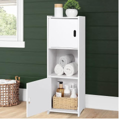 Oudie Waterproof Bathroom Cabinet, Free Standing Closet Organizer Unit with 2 Doors and Shelf, Toilet Paper, Books, Shampoo, White (SM)