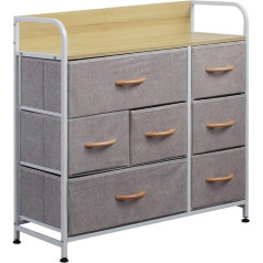 Bakaji Chest of Drawers with 7 Drawers Suede Fabric Cabinet Sideboard Vintage Highboard Metal Multi-Purpose Cabinet Organiser TV Cabinet Small Kitchen Bedroom Office Living Room Grey + Steel