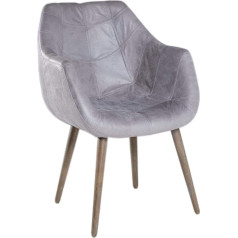 2 x Стулья с подлокотниками, кожаный серый с деревянными ножками, стул для столовой, дизайнерский стул, стул для гостиной, ретро вид