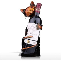 Kavolet Metalinis vyno butelių laikiklis, katės formos vyno butelių laikiklis, metalinis vyno padėklas, praktiškos skulptūros vidaus apdailai, katės amatas, namų apdaila