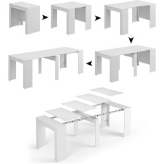 Dmora - Compton konsoles galds, izvelkams pusdienu galds, galds ar daudzfunkcionāliem pagarinājumiem, ko var pagarināt līdz 10 sēdvietām, cm 51/237 x 90 H78, spīdīgi balts