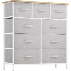 Yitahome Chest of Drawers with 9 Drawers - Fabric Storage Tower for Bedroom, Living Room, Hallway - Sturdy Steel Frame (Light Grey)