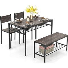 Costway Комплект обеденных столов из 4 частей, кухонный стол с 2 стульями, скамья и полка, промышленный обеденный стол, металлический каркас, ба