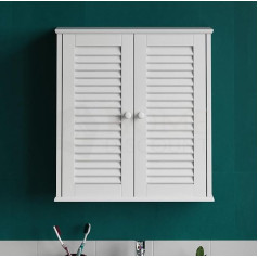 Bath Vida Badezimmerschrank mit 2 Türen, Lamellen-Design, Wandmontage, mit Aufbewahrungsfach, weiß