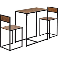 Harbour Housewares Industrinis 2 vietų pusryčių baro rinkinys - kompaktiškas medinis virtuvės stalas ir kėdės - metalinis rėmas - rudos spalvos