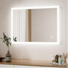 Boromal LED vannas istabas spogulis ar apgaismojumu, 50 x 70 cm vannas istabas spogulis, 3 gaismas krāsas, aptumšojams, 3000-6500 K Cool White Neutral Warm White LED sienas spogulis, spogulis, LED spogulis, ar skārienjutīgu slēdzi