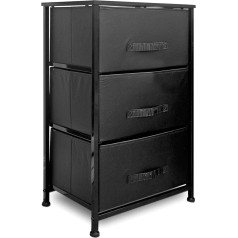 Clarisworld Drawer Tower Chest of Drawers - Wooden Top, Sturdy Steel Frame, Organiser for Bedroom, Hallway, Hallway, Closets - Laminated Fabric (Black, 3 Drawers)