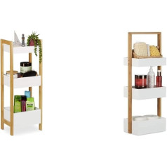 Relaxdays Bathroom Shelf with 3 Baskets, 74.5 x 28 x 20 cm, Natural / White, Wood Material, 1 Piece & Bathroom Shelf Bamboo, Bathroom Shelf with 3 Baskets, Basket Shelf for Bathroom, MDF, H x W x D: