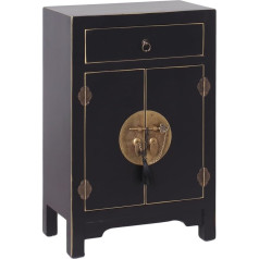 Lolahome Bedside Table with 1 Drawer and 2 Doors Oriental Black Wood for Living Room Rising Sun Wood Material 45 x 69 x 26 cm