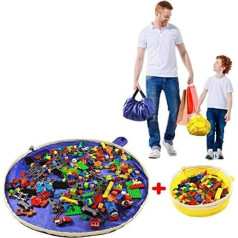 Sumbabo Toy Storage Bag for Lego - Toy Storage Bag Carpet Blanket Sack Play Mat Sack Drawstring with Cap Like Travel Bag as Gift 2 Pieces = 1 Blue Large + 1 Yellow Mini