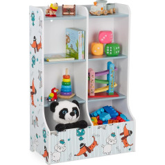 Relaxdays Children's Shelf, H x W x D: 90 x 59 x 30 cm, Children's Room Shelf with Dog Motif, 8 Compartments, MDF, Bookcase, Children, Colourful