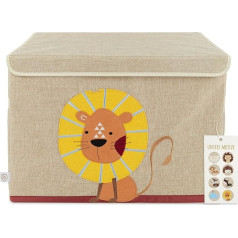 Bieco Storage box with lid, 65 L, foldable, approx. 36 x 36 x 51 cm, large toy boxes with lid, children's storage box, changing table organiser, lion motif